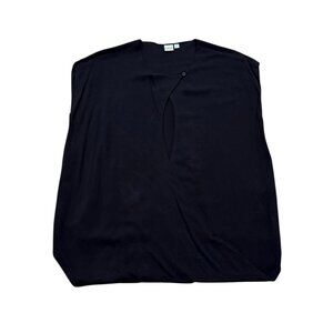 Vintage OAK Black Sleeveless Rayon Top Y2K Minimalist Draped Blouse